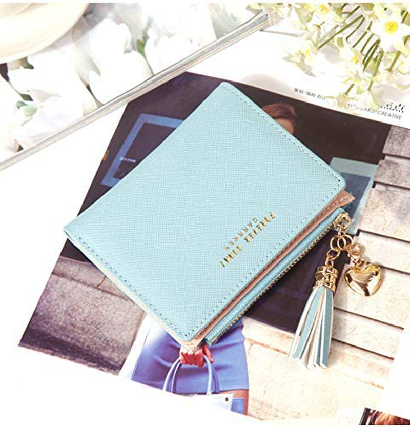 Belsmi Women's Small Compact Slim Leather Mini Wallet Lady Purse Zipper Pocket Card Organizer Bifold Wallets (Blue)