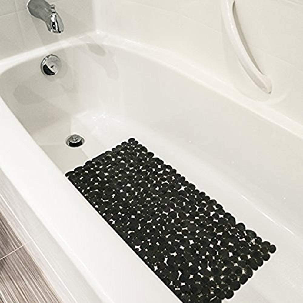 SONGZIMING Bathtub Mat Non Slip Pebble Bath Shower Mat with Drain Holes, Suction Cups Mat for Tub (16" W x 35" L,Beige)