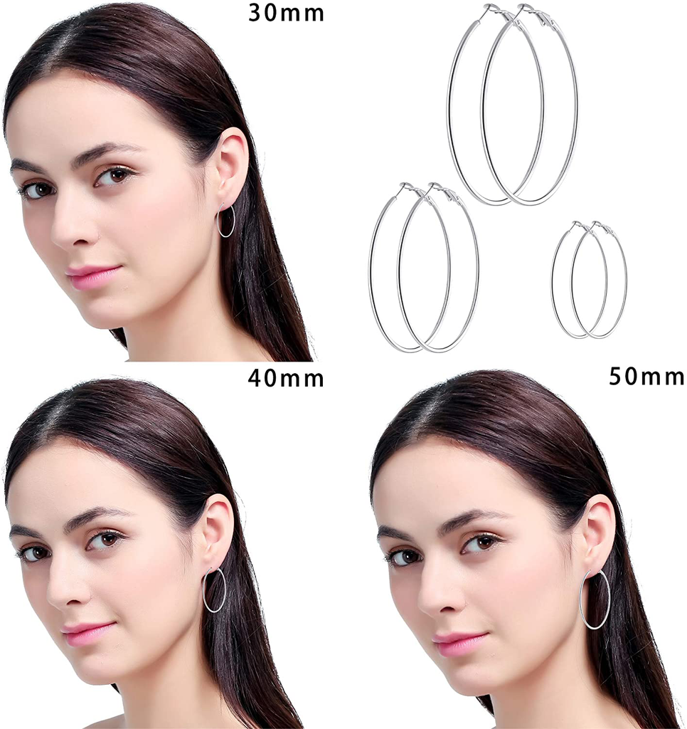 Hoop Earrings for Women Girls, Stainless Steel Hypoallergenic Geometric Hoops Women's Earrings Loop Earrings Set