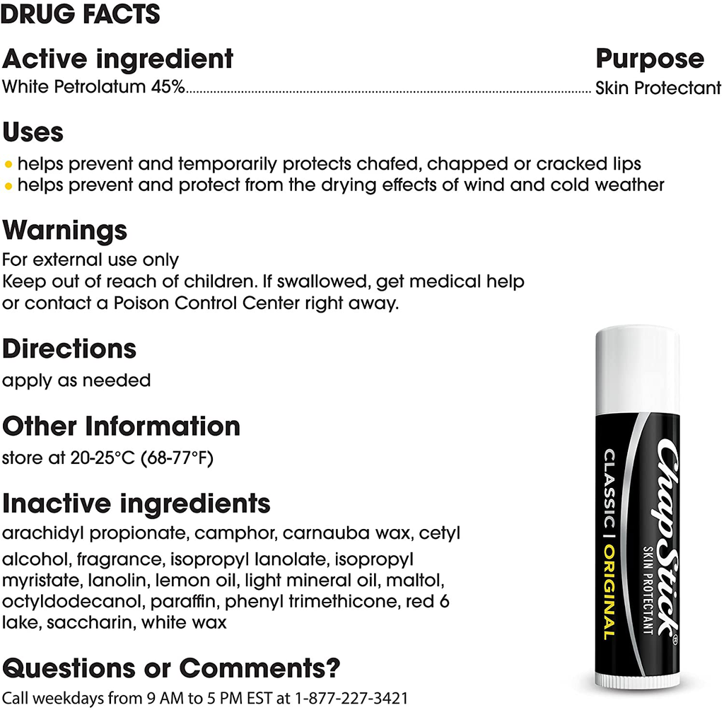 Chapstick Classic (Regular Flavor) Skin Protectant Lip Balm Tube, 0.15 Ounce (Pack of 12)