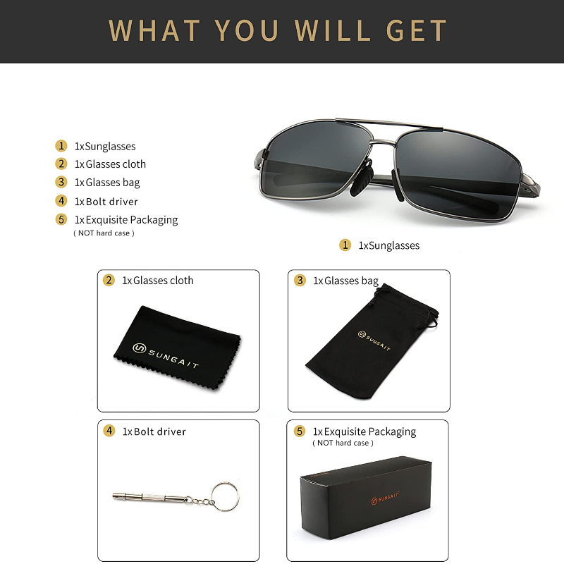 Men's Ultra Lightweight Rectangular Polarized Sunglasses with UV400 Protection