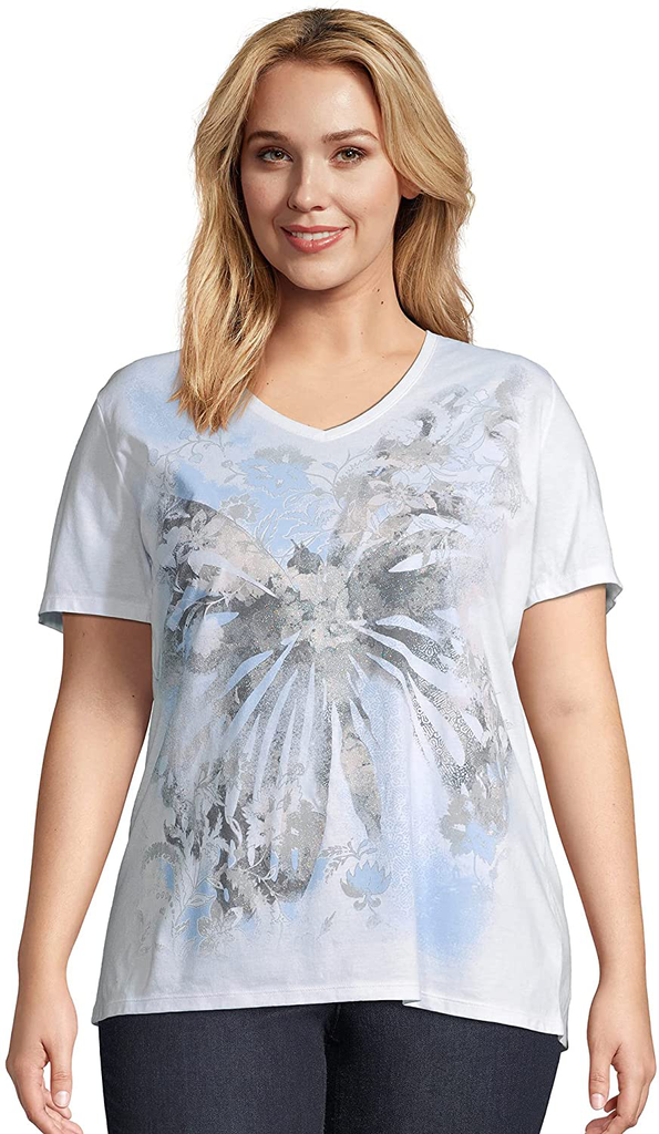 JUST MY SIZE Women's Size Plus Printed Short-Sleeve V-Neck T-Shirt