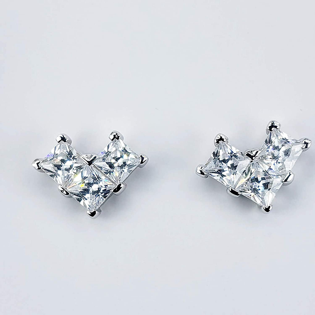 925 Sterling Silver | Cubic Zirconia Heart Stud Earrings | Tiny Simulated Diamond White Zircon Red Corundum | Gift for Her Women Girls | Anniversary/Birthday