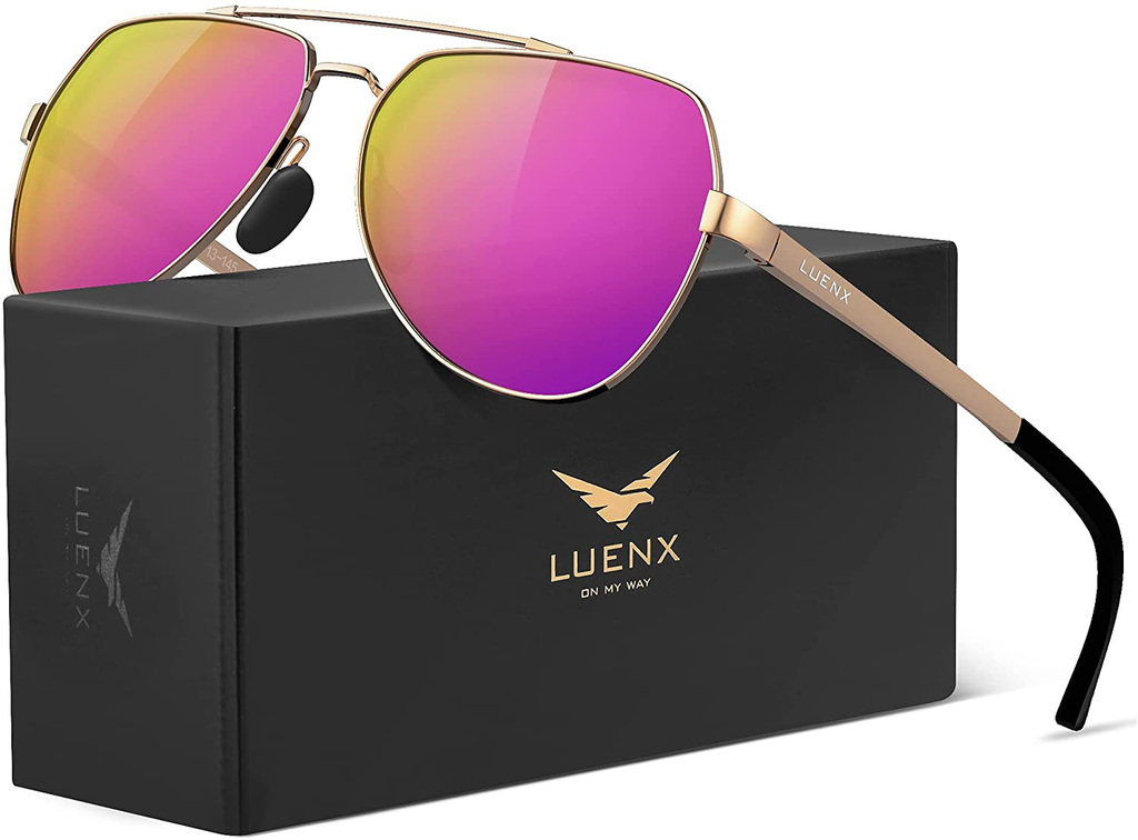 Polarized Aviator Sunglasses with UV 400 Protection & Large Metal Fame for Men & Women