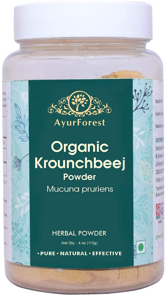AyurForest Organic Krounchbeej Powder/Mucuna pruriens - 113 GMS Energy Supplement for Men Certified Organic by OneCert Int & EU Standard