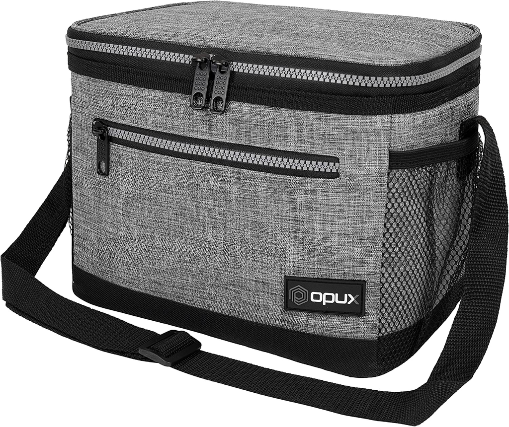 OPUX Insulated Large Lunch Box for Men Women, Leakproof Thermal Lunch Bag for Work, Reusable Lunch Cooler Tote, Soft School Lunch Pail Shoulder Strap, Pockets, 18 Cans, 10L, Dark Grey Charcoal