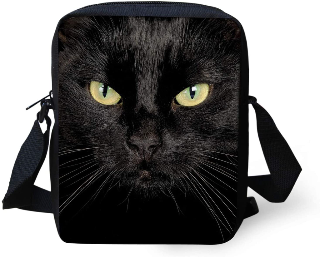 Frestree Black Cat Crossbody Bag Outdoor Travel Shopping Mini Lightweight Messenger Pouch for Boys Girls Halloween Shoulder Handbag Gifts