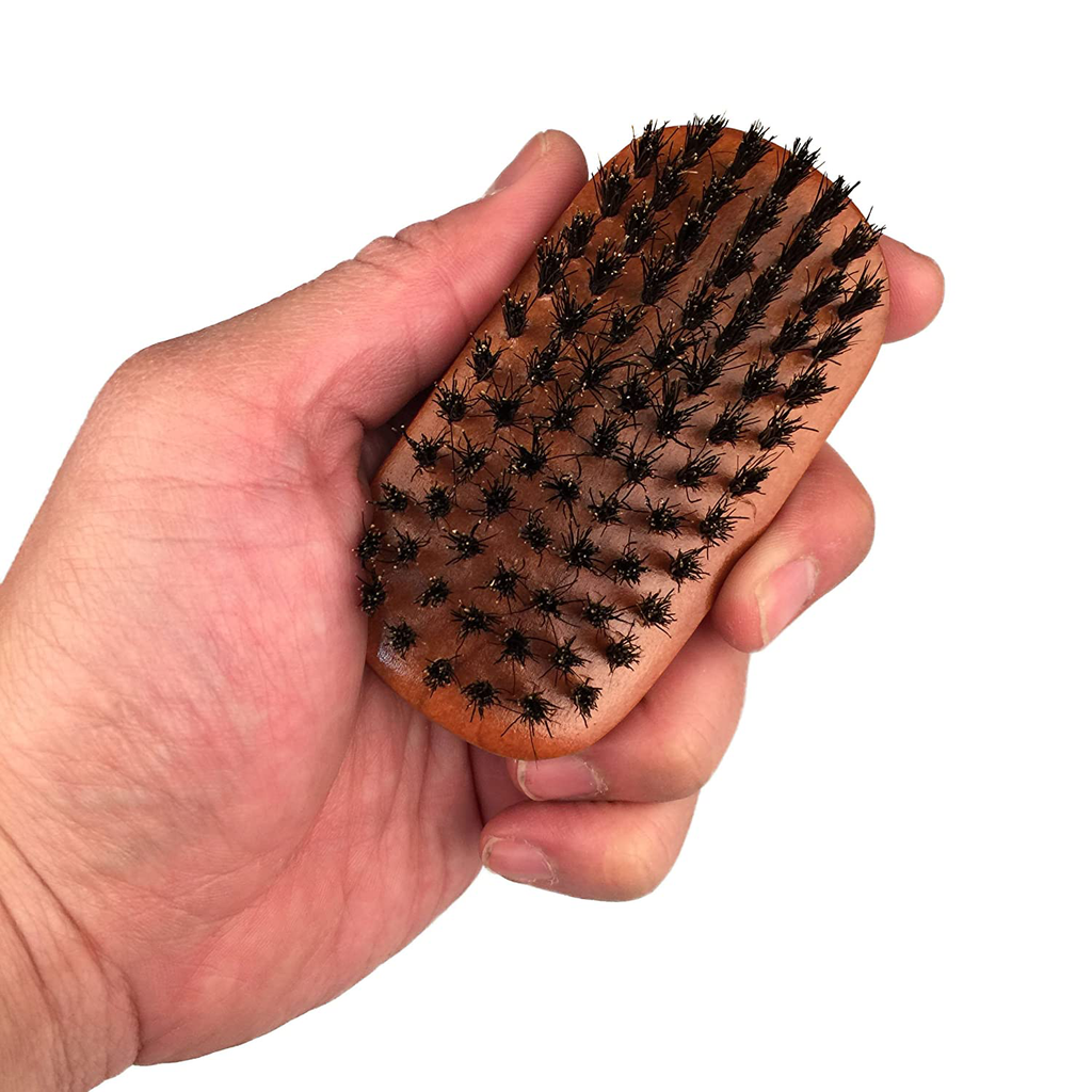 Wavenforcer Boar Bristle Pocket-Size Military Brush, Best Brush for Beards / Pocket / Purse / Travel Size, Medium Firmness