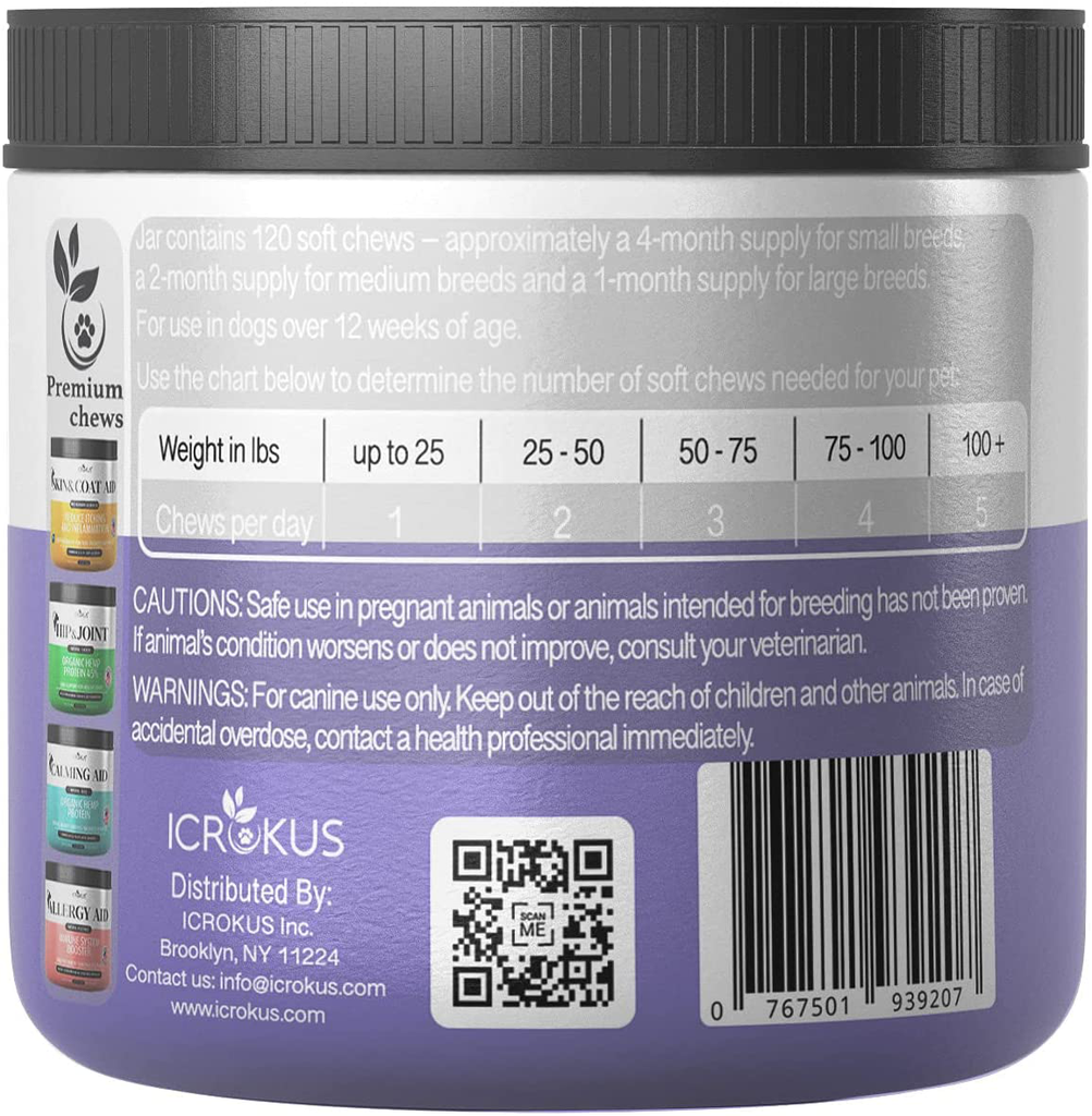 ICROKUS 9 in 1 Powerful Dog Multivitamin Treats - Premium Dog Vitamins and Supplements - Probiotics for Dogs with Hemp Oil, Colostrum and Taurine - Dog Hip and Joint Supplement - 120 Soft Chews