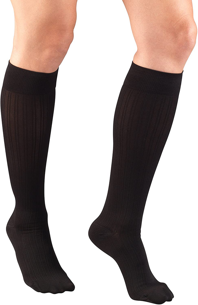 Truform Compression Socks, 15-20 mmHg, Women's Dress Socks, Knee High Over Calf Length, White Cable Knit, Large