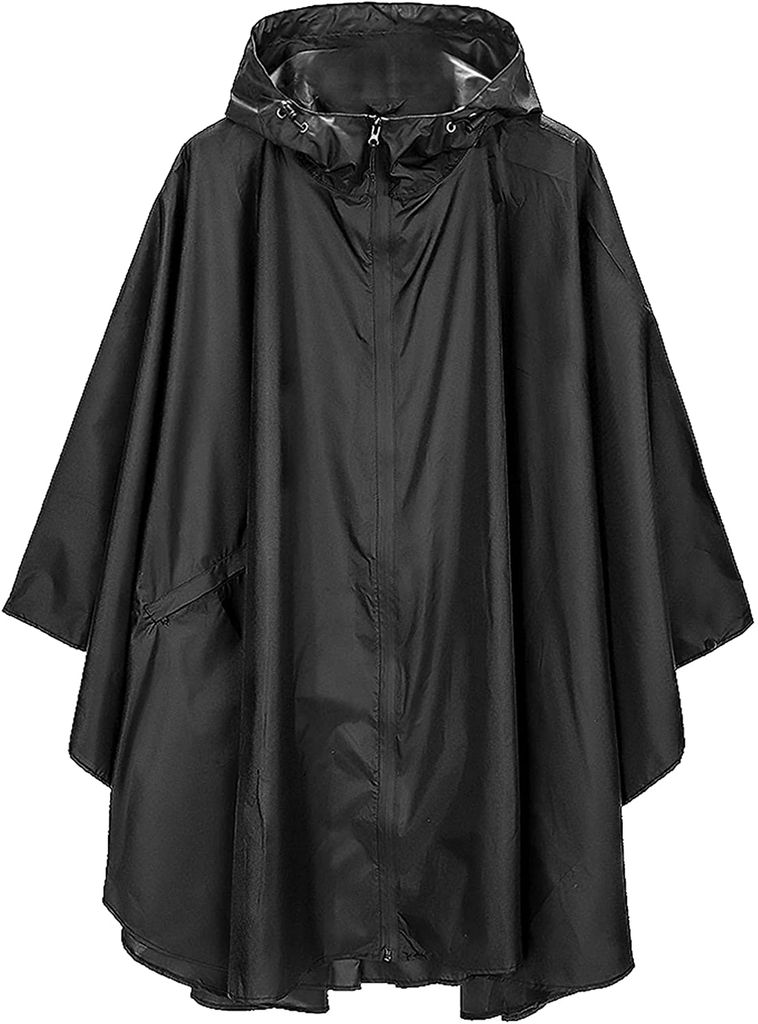 Fashion Hooded Rain Poncho with Pocket Waterproof Raincoat Jacket Zipper Style for Men/Women adults