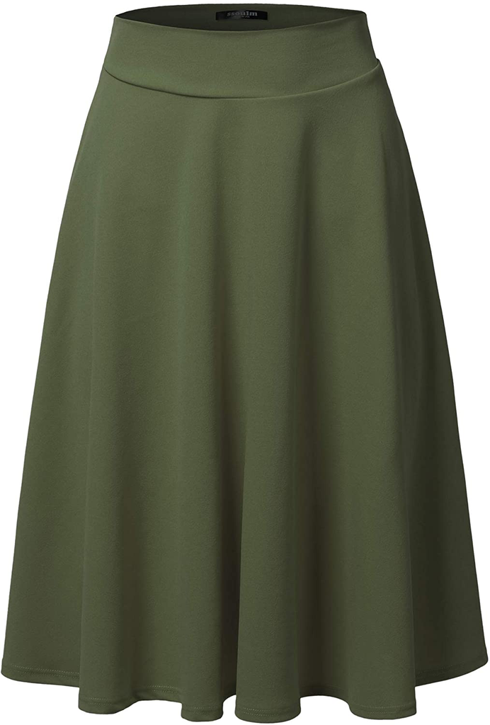 SSOULM Women's High Waist Flare A-Line Midi Skirt with Plus Size