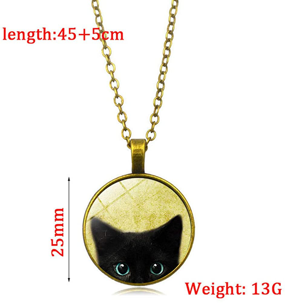 FLDC Black Cat Necklace round Pendant Jewelry Cute Animal Gifts for Girls Women