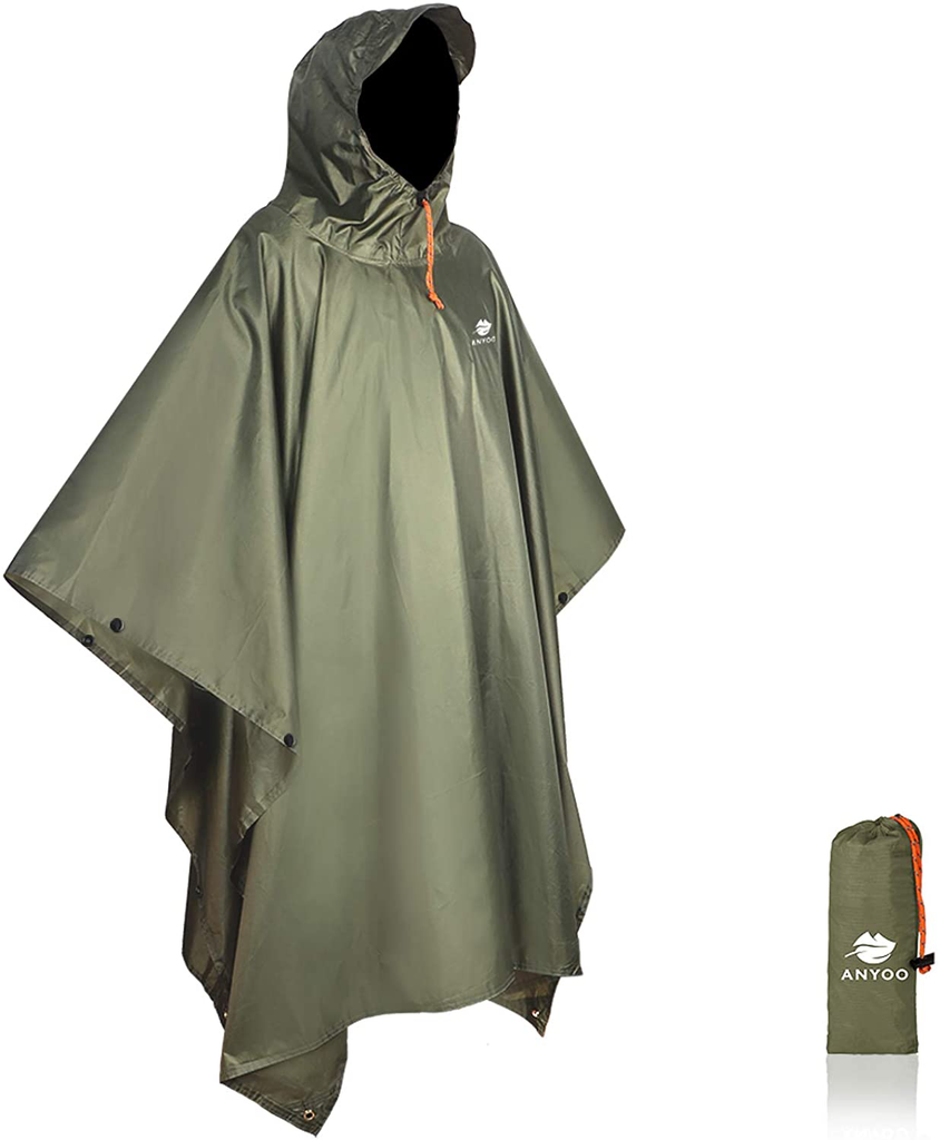 Anyoo Waterproof Rain Poncho Lightweight Reusable Hiking Hooded Coat Jacket for Outdoor Activities