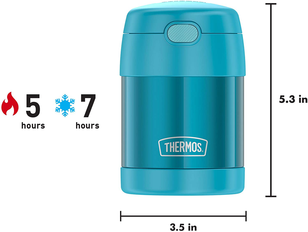 THERMOS FUNTAINER 10 Ounce Stainless Steel Vacuum Insulated Kids Food Jar with Folding Spoon, Teal