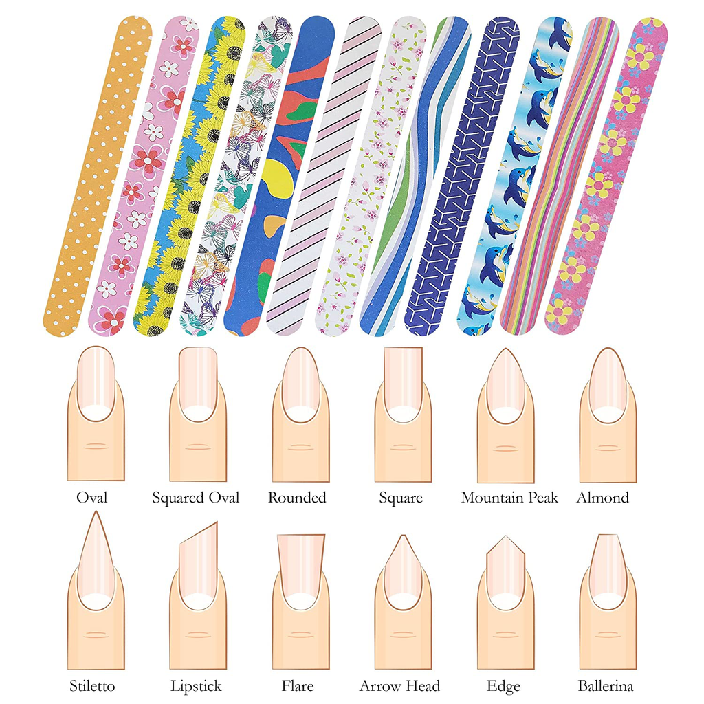 P2P Nails Colorful Nail File Strips - Double Sided Filers for Shaping and Smoothing Toenails and Fingernails - Manicure and Pedicure Nail Buffers - 12 Pack