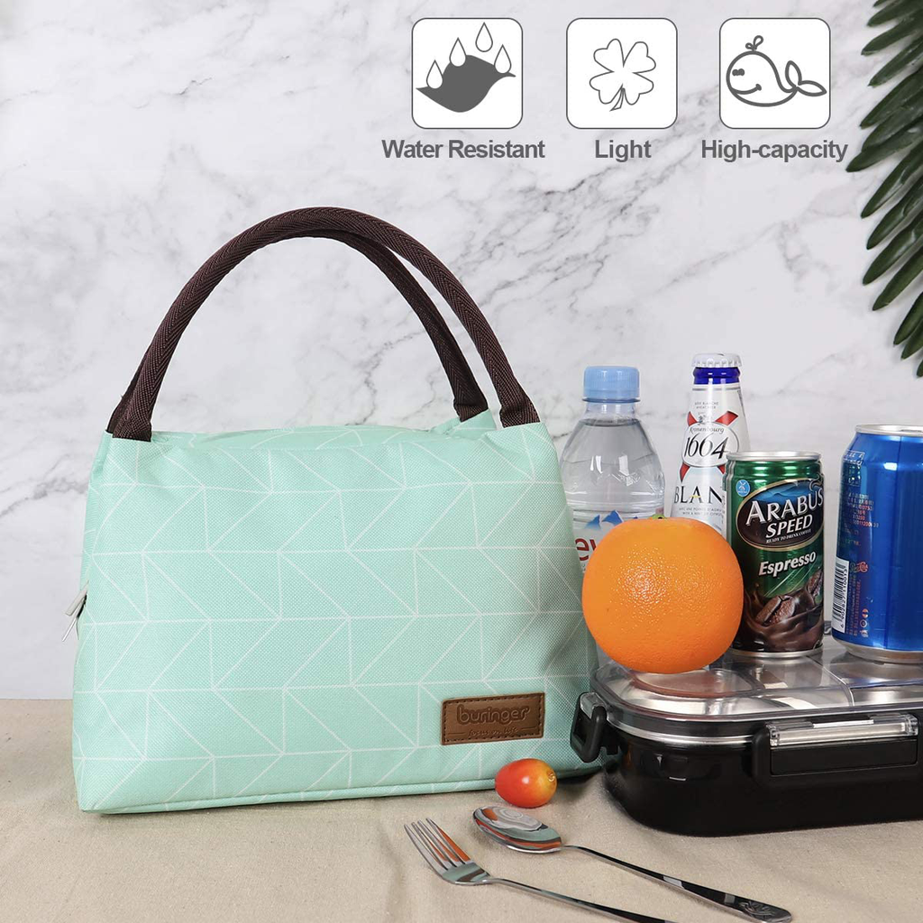 Buringer Reusable Insulated Lunch Bag Cooler Tote Box Meal Prep for Men & Women Work Picnic or Travel (Geometry Green)