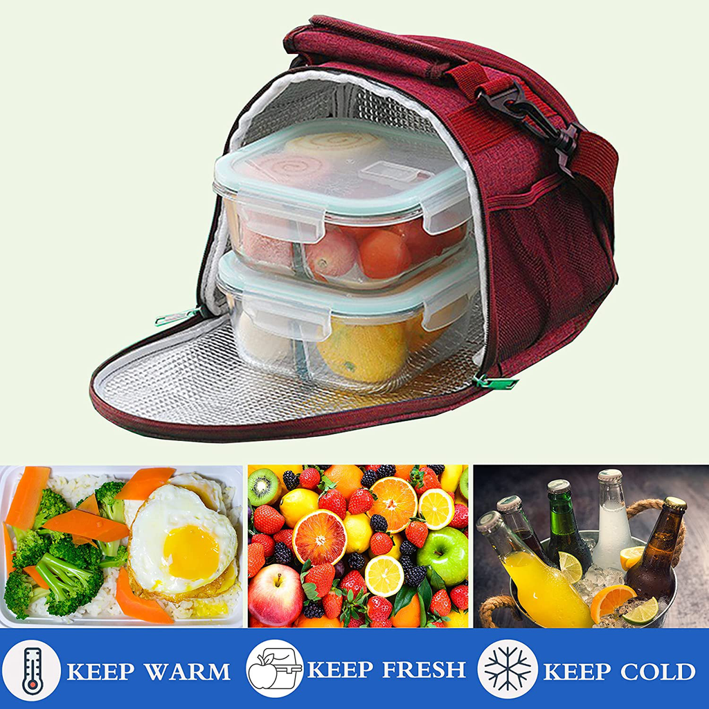 RAYCLOUD Lunch Bags Insulated Luch Boxes Waterproof, Portable Compact Lunch Bags for Men & Women with Shoulder Strap, Red