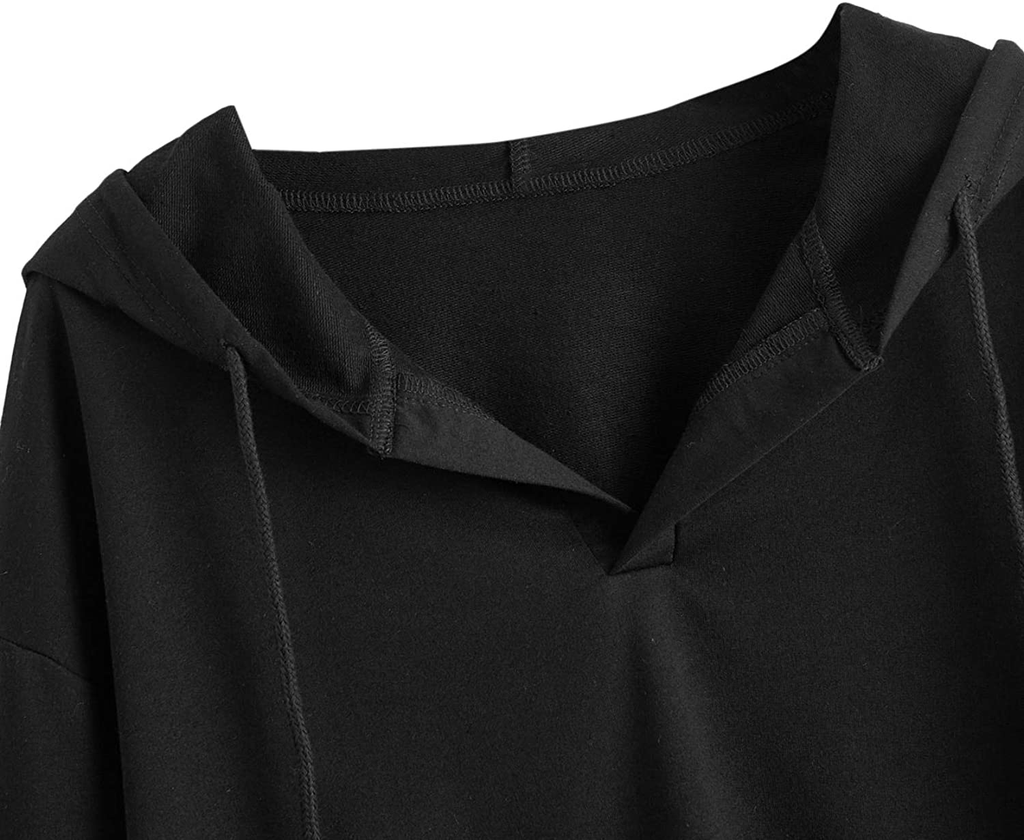 Women's Casual Long Sleeve V Neck Drawstring Crop Top Hoodies Sweatshirt