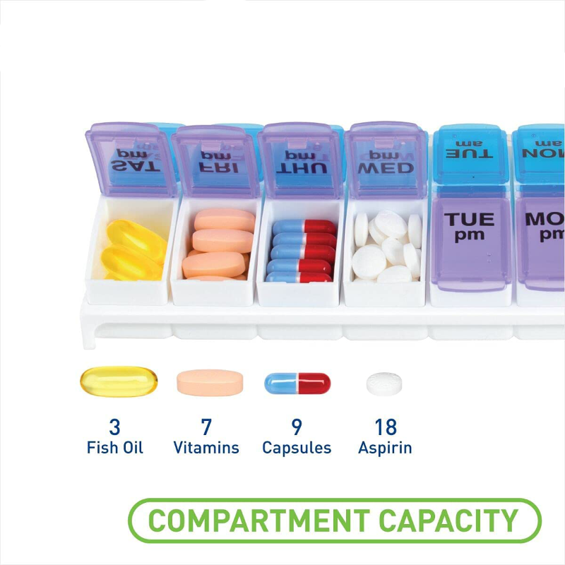 Ezy Dose Weekly AM/PM Travel Pill Organizer and Planner with Removable Compartments