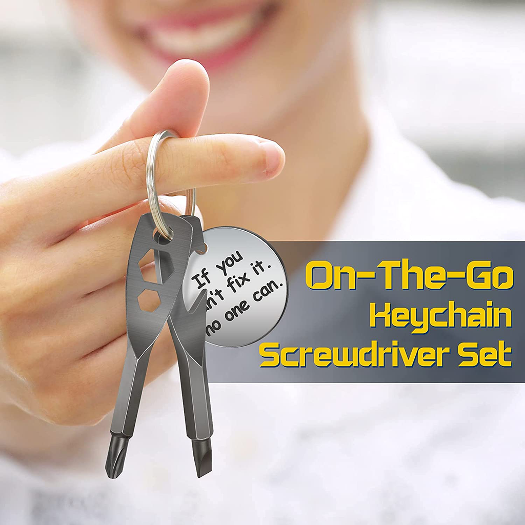 Keychain Screwdriver Men Gifts Tool - Stocking Stuffers Portable Key Shaped Pocket Screw Driver Gadgets EDC Multi Tool for Outdoor Repair: Hex Wrench Phillips Flathead Bottle Opener Key Ring