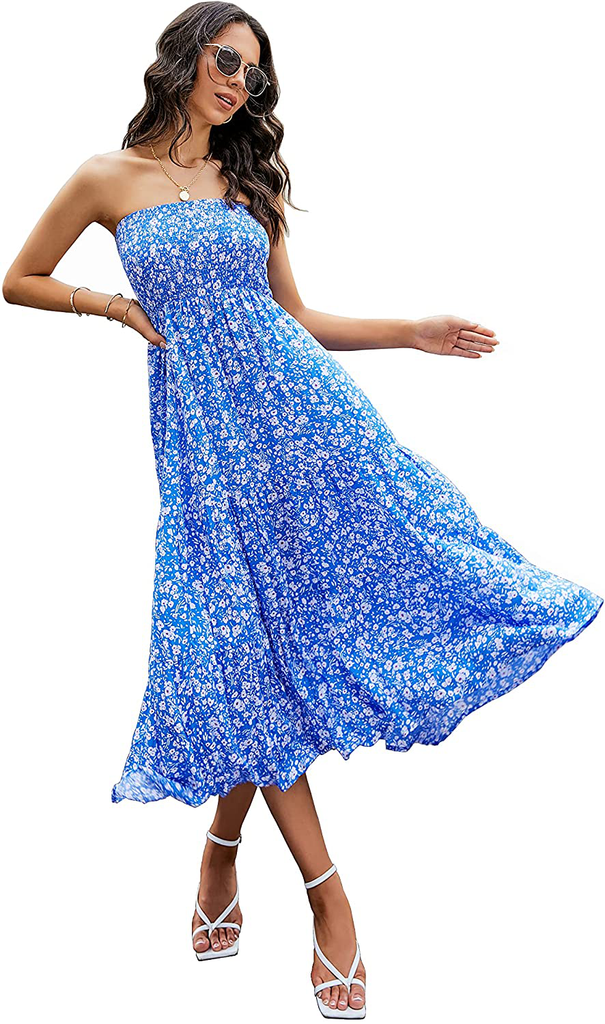 ONEYIM Women's Dress Summer Floral Long Sleeve Off Shoulder Casual Mini Dresses