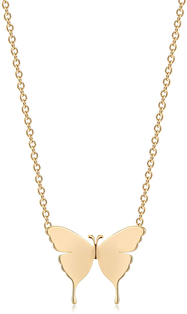 MEVECCO Gold Dainty Initial Necklace 18K Gold Plated Butterfly Pendant Name Necklaces Delicate Everyday Necklace for Women Minimalist Personalized Jewelry