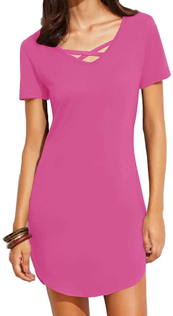 Haola Women's Summer Short Sleeve Slim Fit Shirts Mini Dresses Floral Print Juniors Dress Top