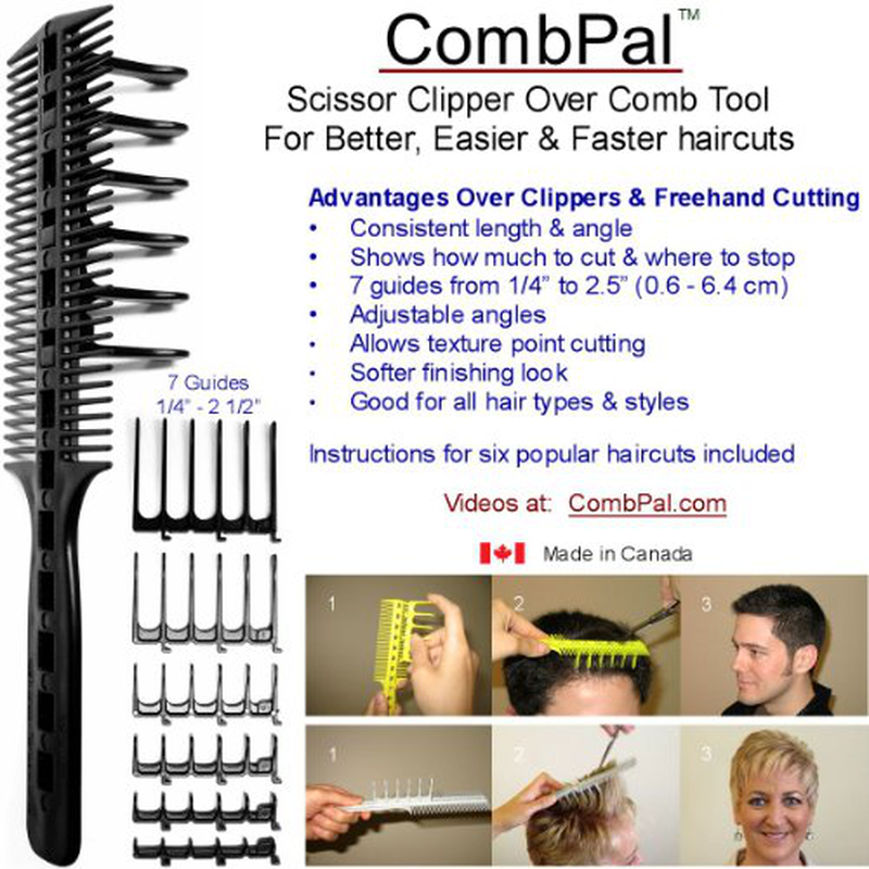 CombPal Scissor Clipper Over Comb Hair Cutting Tool - Barber Hair cutting kit - DIY Home Hair cutting Guide Comb Set (Classic Set, Black)