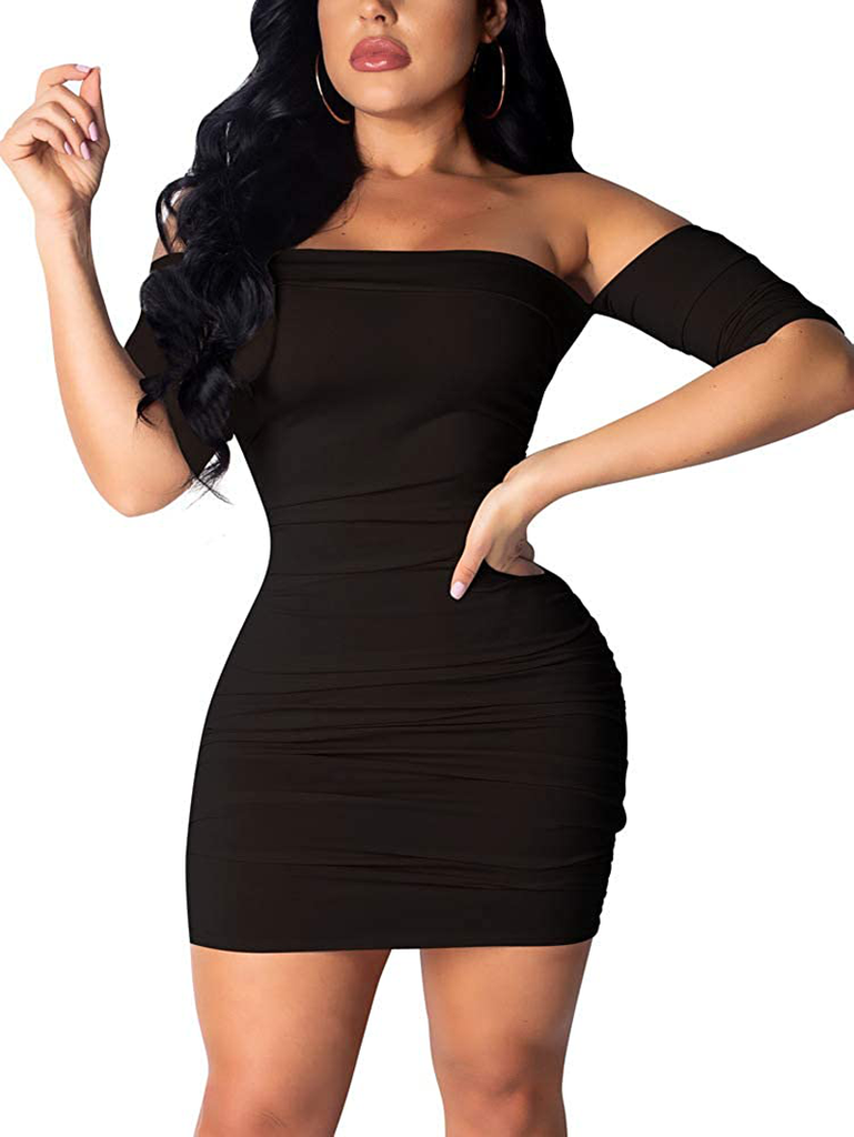 GOBLES Women's Summer Short Sleeve Sexy Bodycon Ruched Mini Party Dress