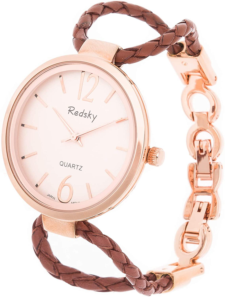 Watch for Women Minimalist Design with Metal Case and Solid Colir Floral Straps