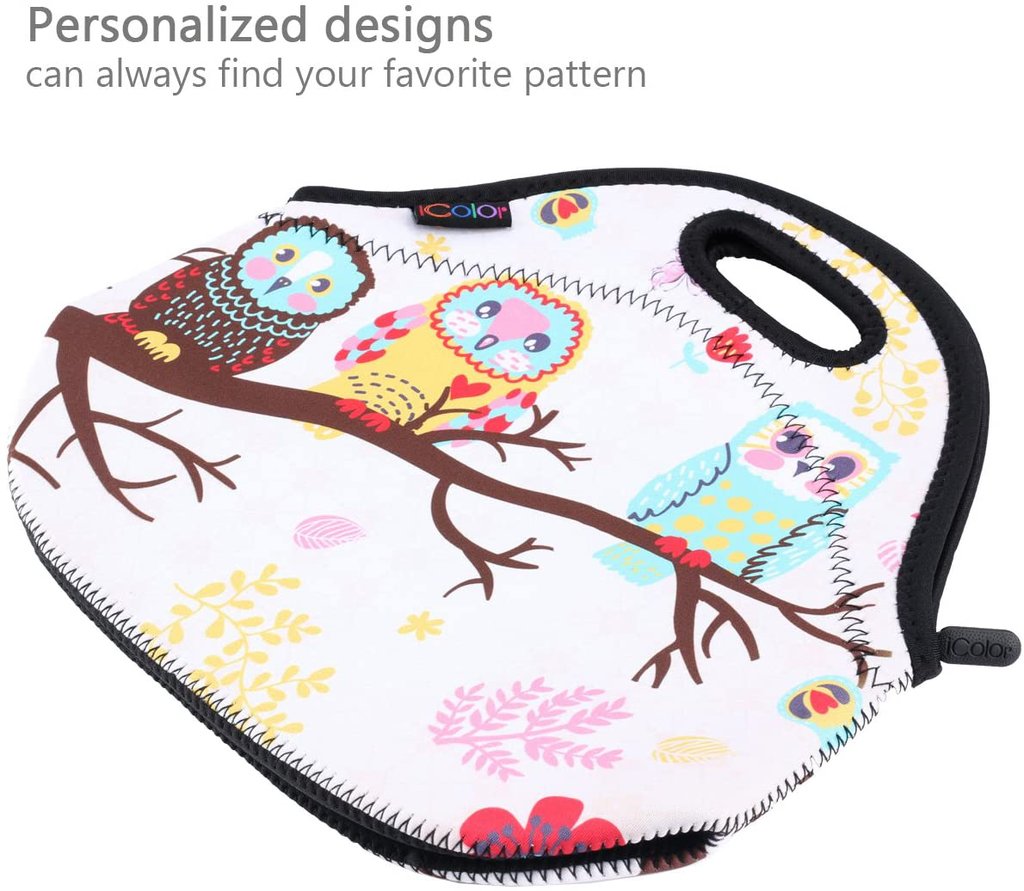 icolor Cute Frog Neoprene Lunch Bag Insulated Lunchbox Thermal Lunch Tote Bag Water Resistant Lunch Box & Food Container Travel, School, Work Food Storage Cooler YLB-N32