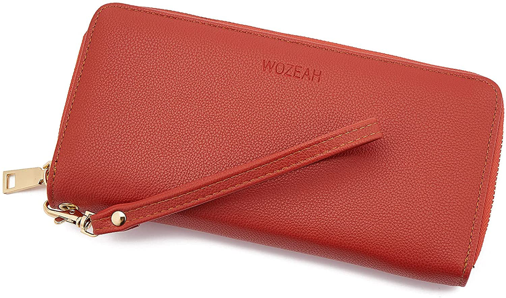 WOZEAH Women's RFID Blocking PU Leather Zip Around Wallet Clutch Large Travel Purse