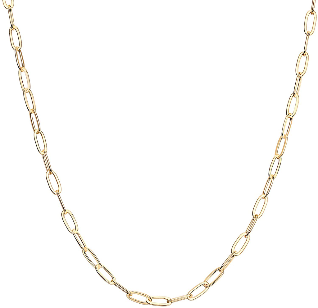 PAVOI 14K Gold Plated Curb Paperclip Box Sphere Bead Snake and Figaro Chain Adjustable Necklace
