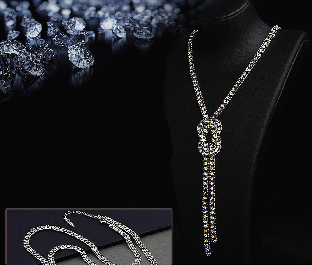 Cathercing Crystal Knot Pendant Long Necklace for Women Sweater Chain Statement Necklace Choker Adjustable Elegant Jewelry Rhinestone Accessories Dressy Collocation Winter Evening Party Wedding