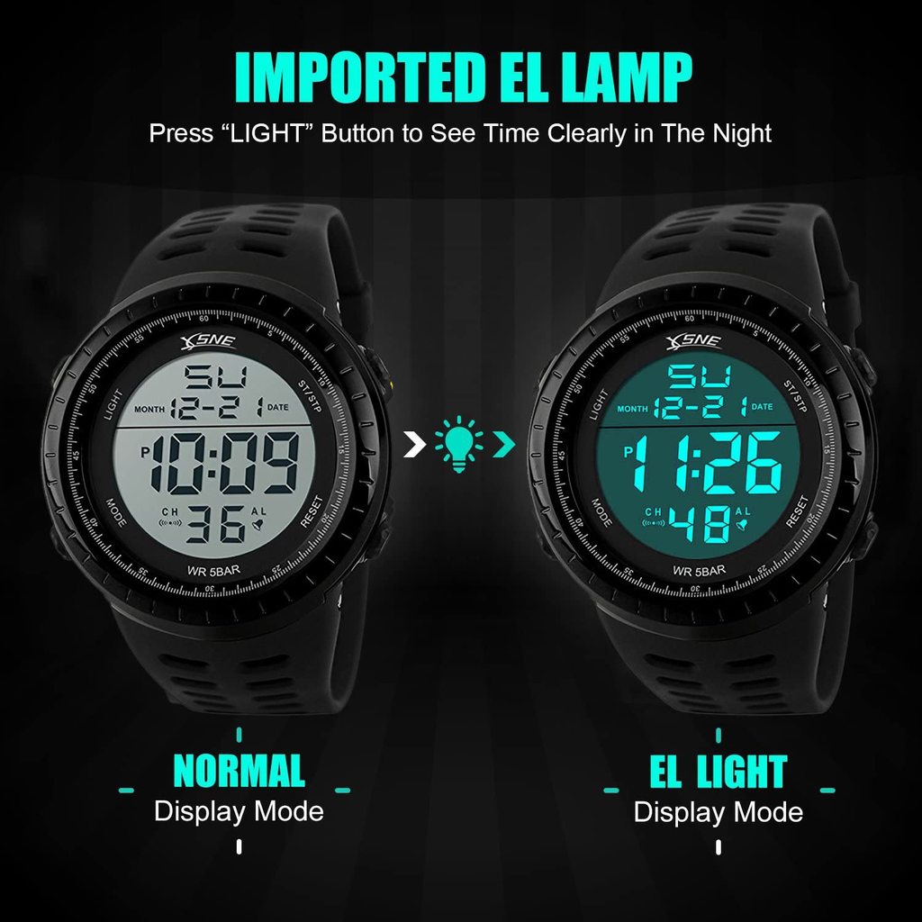 Digital Sports Watch Water Resistant Outdoor Easy Read Military Back Light Black Big Face Men's 1167