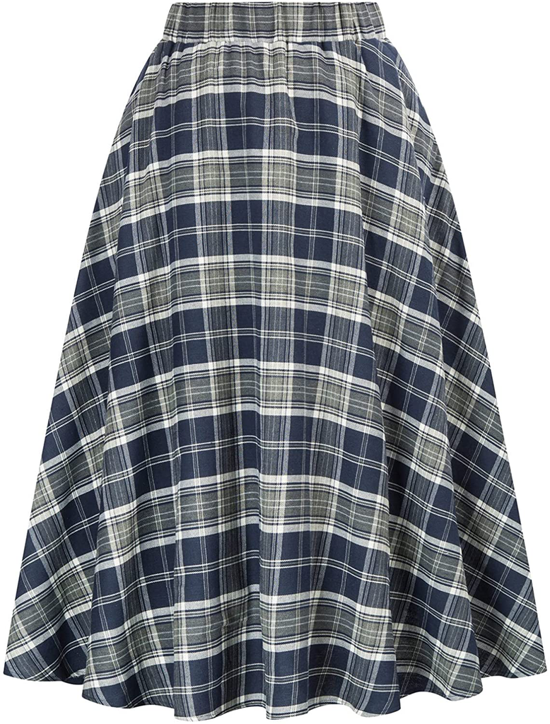 Kate Kasin Women's A-Line Vintage Skirt Grid Pattern Plaid KK633/ KK495