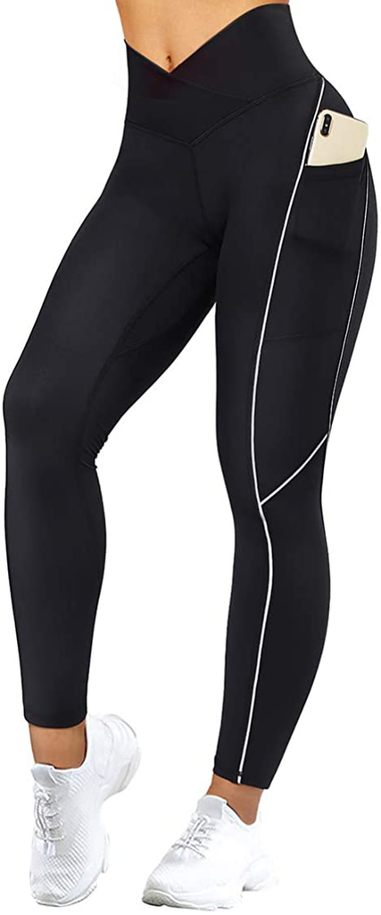 SUUKSESS Women Reflective High Waisted Running Leggings with Pockets Yoga Pants