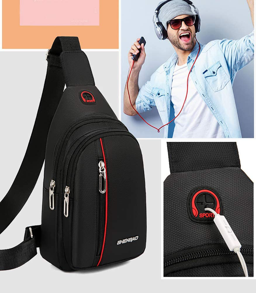 Small Sling Compact Crossbody Bag Chest Shoulder Travel Bag Purse for Men Women with Earphone Hole Water Resistant (Black)