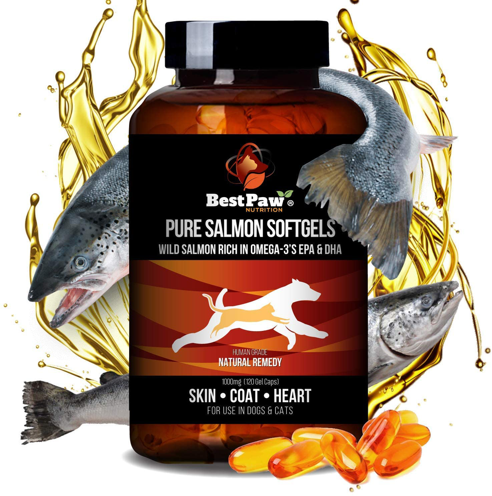 Best Paw Nutrition - Pure Salmon Soft Gels for Dogs & Cats - Omega 3 Capsules Supplement - Skin & Coat, Eyes, Heart Health - Immune Support Vitamins Pets Love