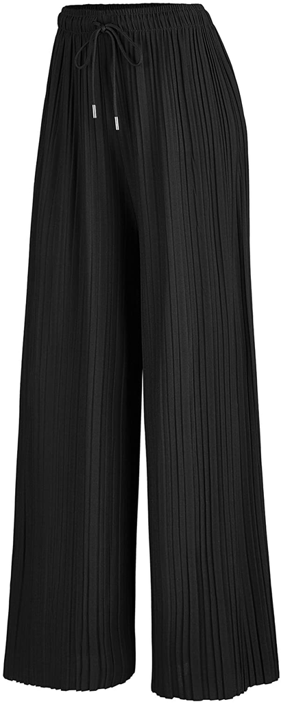 Made By Johnny Women's Premium Pleated Maxi Wide Leg Palazzo Pants Gaucho- High Waist with Drawstring