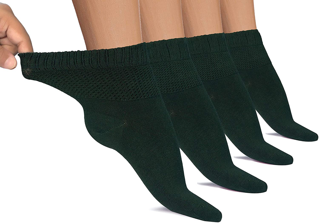 Hugh Ugoli Women's Loose Diabetic Ankle Socks, Bamboo, Wide, Thin, Seamless Toe and Non-Binding Top, 4 Pairs