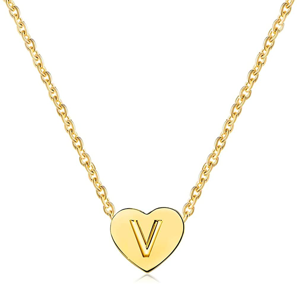 Initials Necklace for Women 26 Letter Mini Gold Heart Pendant Love Name Necklace for Girls