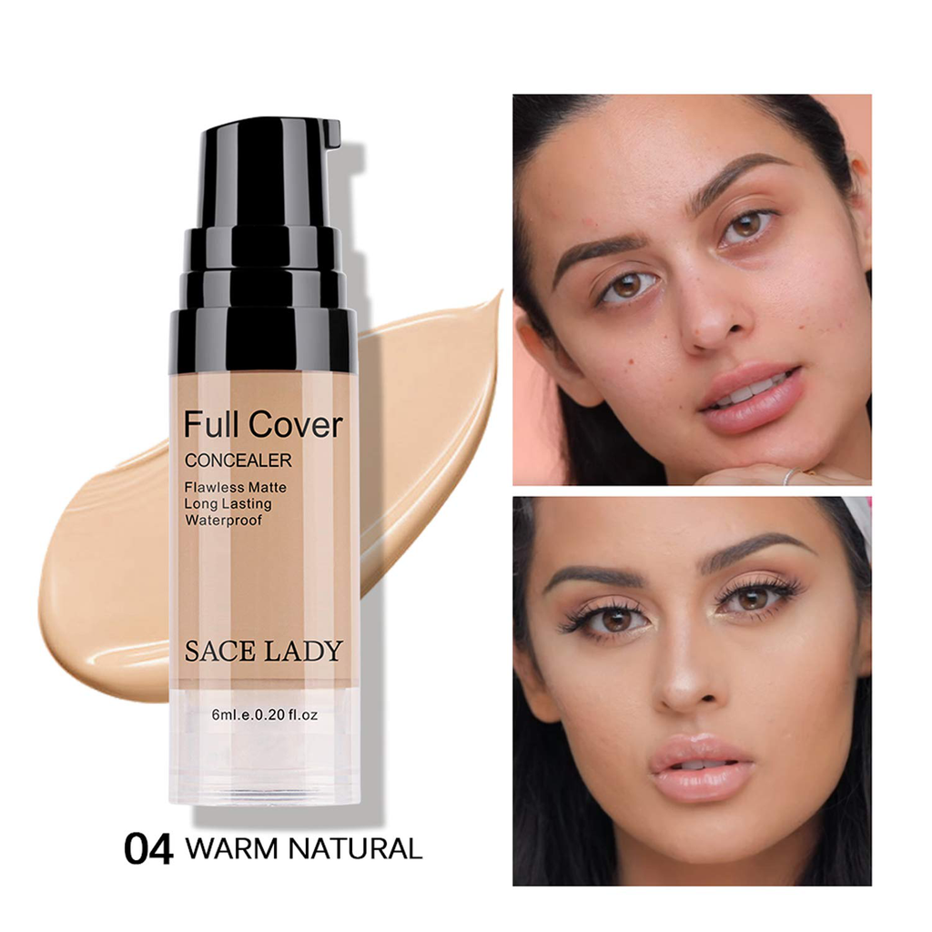 Waterproof Full Coverage Concealer with Primer Sponge Set, Smooth Matte Flawless Creamy Liquid Foundation Corrector Makeup Kit for Face Eye Dark Circle Spot Acne Scar Cover