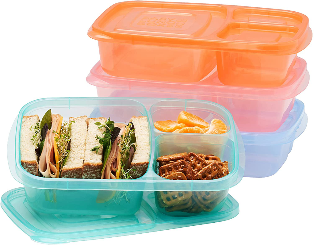 EasyLunchboxes - Bento Lunch Boxes - Reusable 3-Compartment Food Containers for School, Work, and Travel, Set of 4, (Pastels)