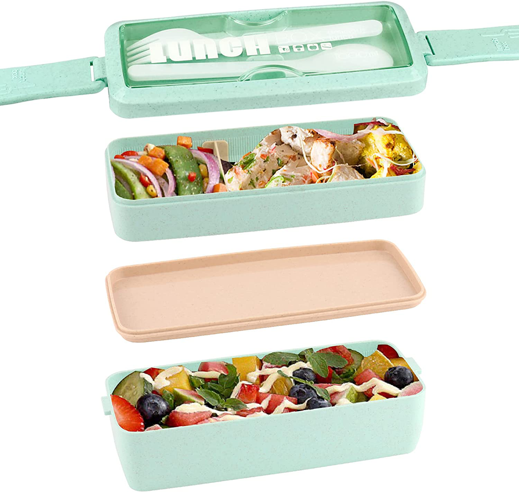Bento Box Adult Lunch Box Japanese, Iteryn 3 Layer Stackable Bento Box with Utensil BPA Free, Leakproof Lunch Box Containers Wheat Straw, Bento Lunch Box for Adults/Kids