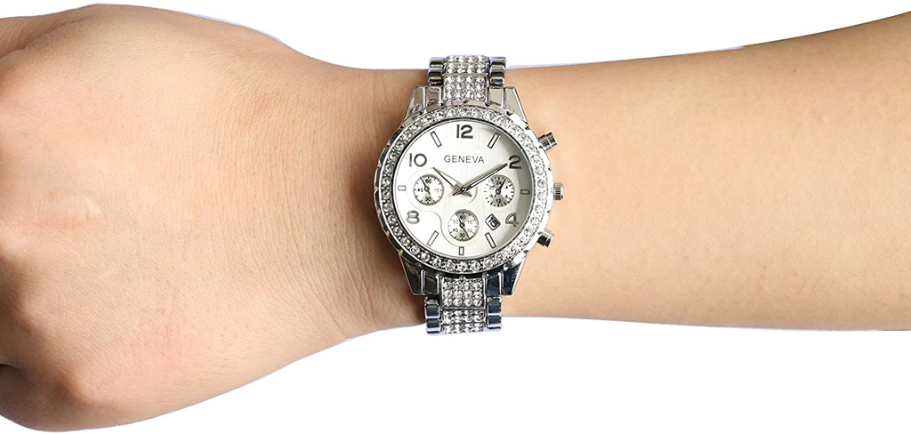 Unisex Luxury Pave Floating Crystal Quartz Silver Stainless Steel Watch