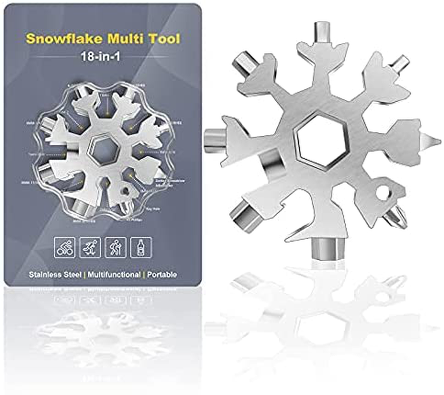 Snowflake Multi Tool, 1PCS Silver 18 in 1 Snowflake Tool Stainless Steel Snowflake Handy Tool with Keyring