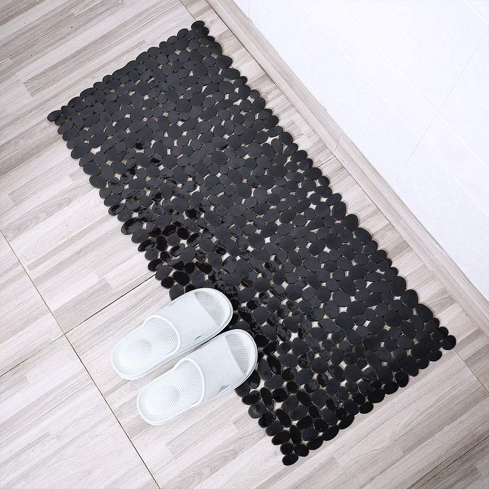 SONGZIMING Pebble Bath Mat 35x16 Inches for Bathtub to Non Slip in Shower with Drain Holes, Suction Cups (Grey)