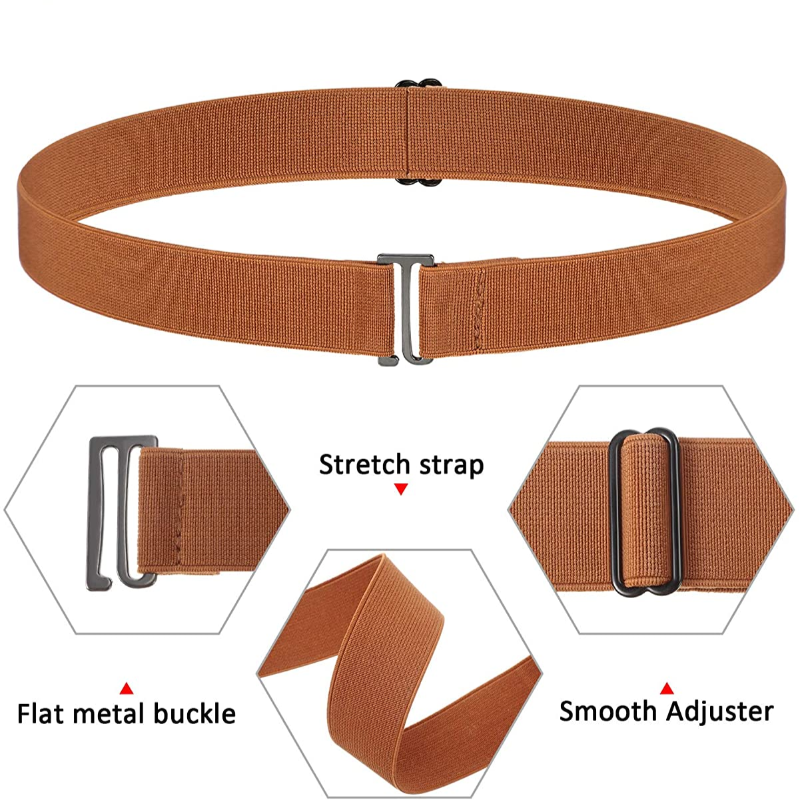 4 Pack Women's Elastic Stretch Waist Belt with Flat Buckle